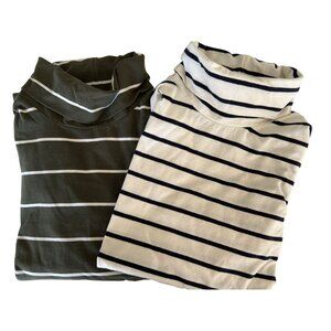 Talbots striped tneck turtlenecks black cream Small Petite SP PS
